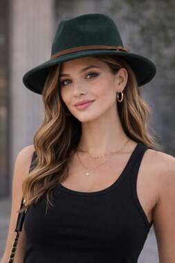 Brixton Messer Dark Green Wool Fedora Hat with Brown Faux Leather Band